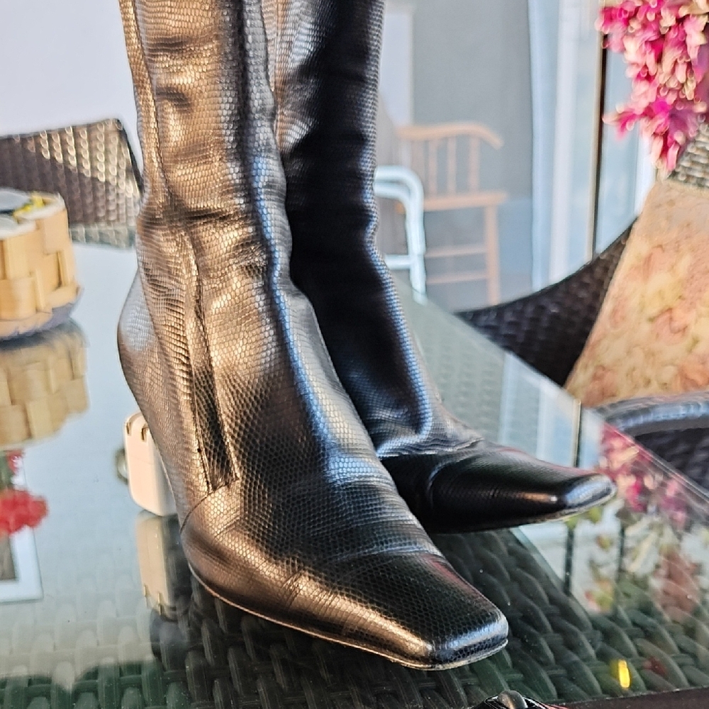 Versace Black Textured Heeled Boots